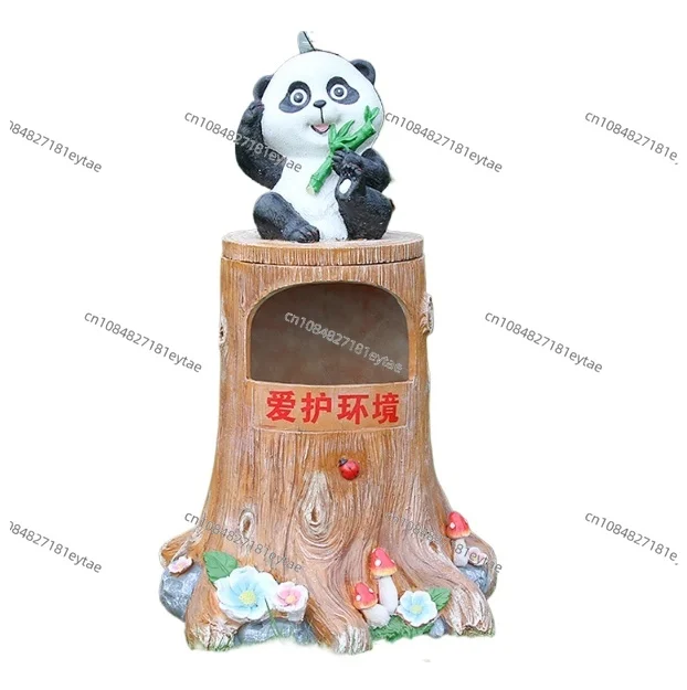 Cartoon Animal Trash Can Fiberglass Sculpture Outdoor Garden Decoration for Park Kindergarten Playground