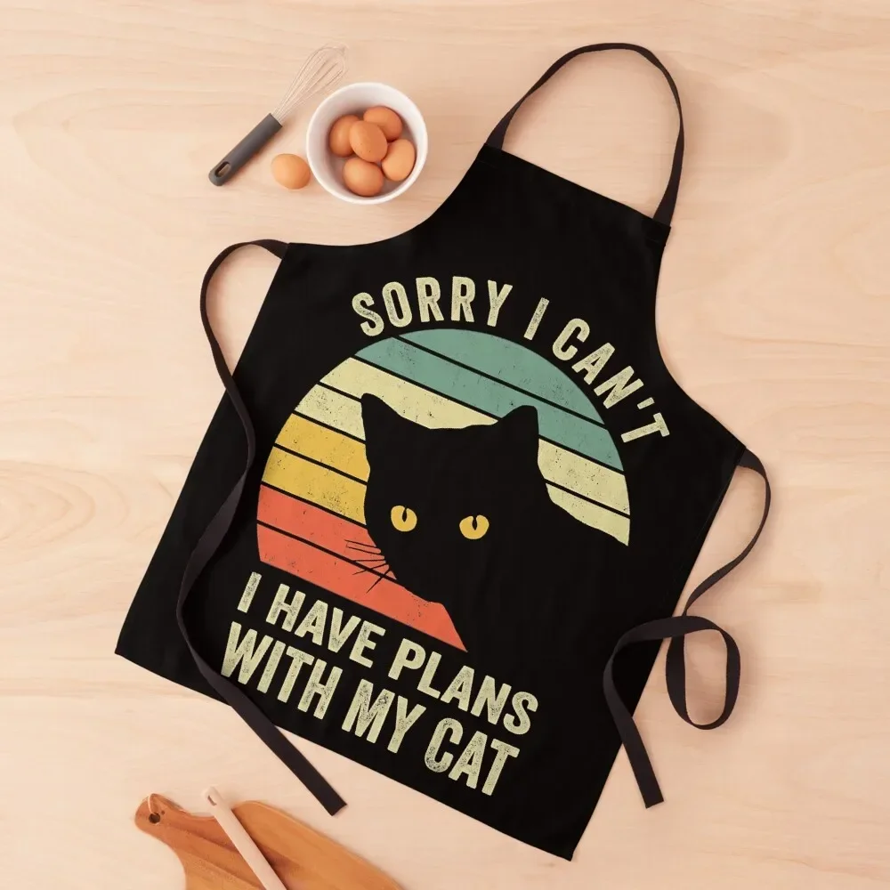 

Sorry I Can't I Have Plans With My Cat Vintage Apron Waiter Uniforms for women halloween kitchen item Kitchen For Women Apron