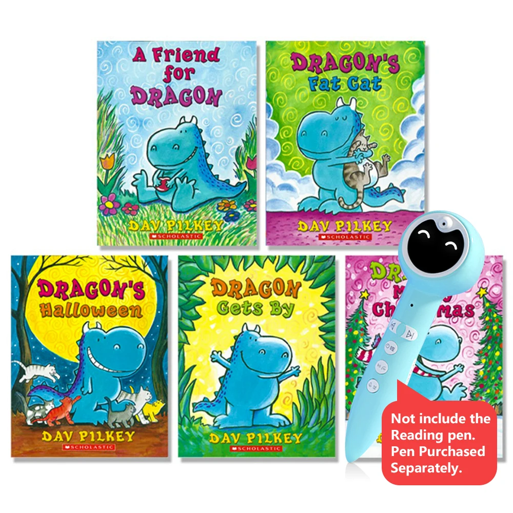 

5 Books/set Scholastic Dragon By Dav Pilkey English Picture Reading Story Book Comic Books for Children Kids Montessori Material