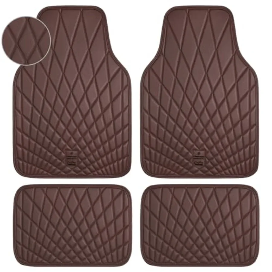 

Luxury Faux Leather Floor Mats for Cars Waterproof All Weather Car Mats Full Set Anti-Slip Deluxe Automotive Floor Mats Univers