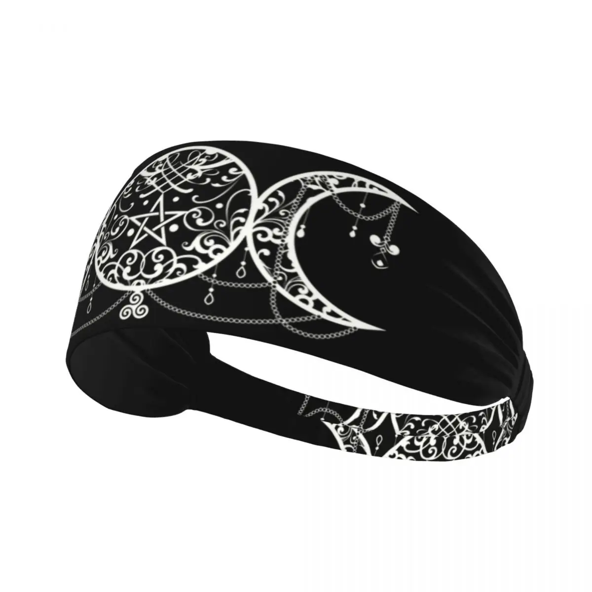 Custom Triple Moon Goddess Sport Headbands for Men Women Elastic Moisture Wicking Pentagram Pagan Wiccan Athletic Sweatbands