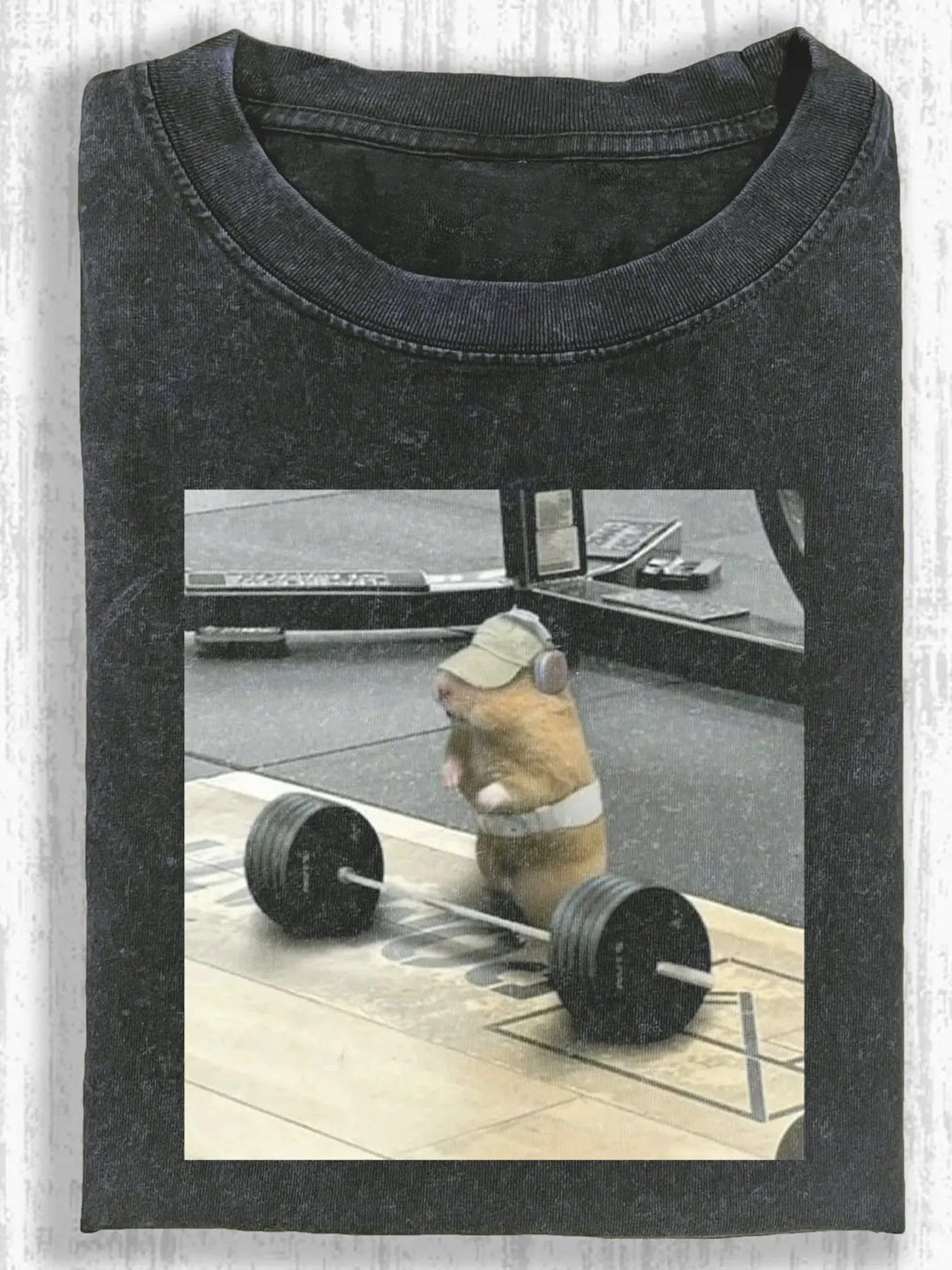 Washed Cotton, Fitness Hamster Printed T-shirt, Retro Fashion T-shirt, Men's and Women's T-shirt, Daily Wear Style