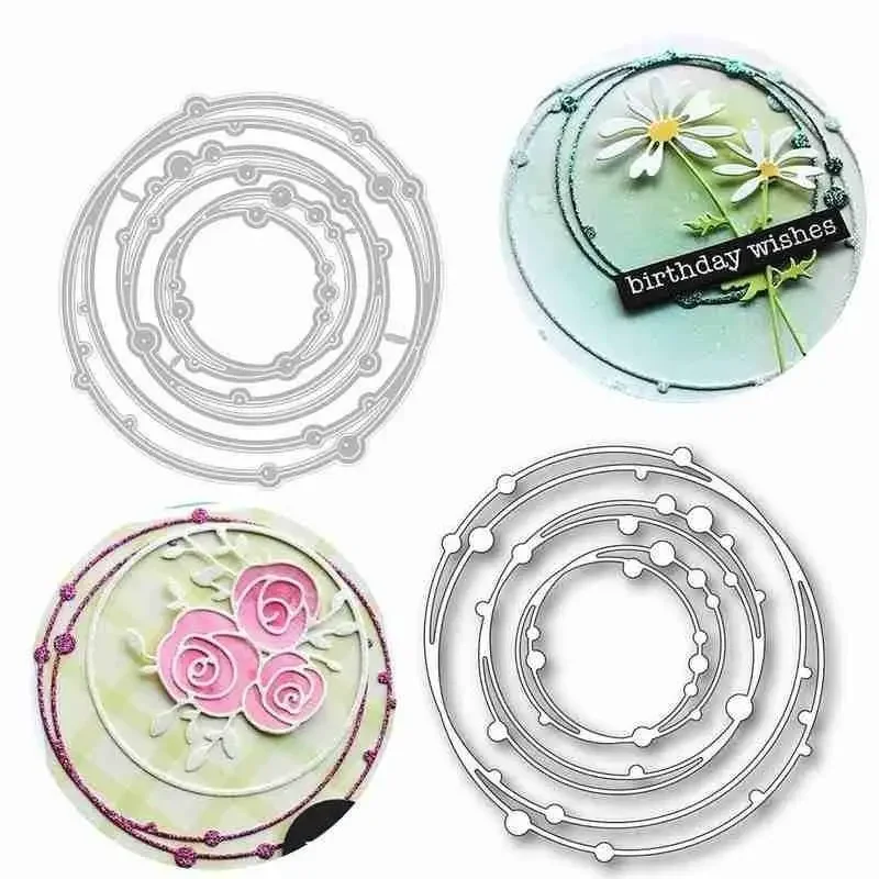 3d Spotty Line Circle Frame Metal Cutting Dies Stencils for Scrapbooking/photo Album Stamps Decorative Embossing Paper Craft