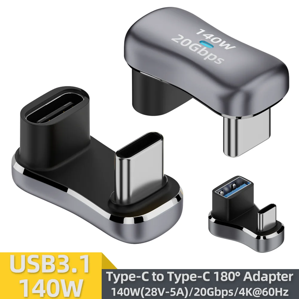 180 Degree USB C Adapter Type C Female to Male 20Gbps PD 140W Fast Charging Video Output Converter for Steam Deck Switch Laptop