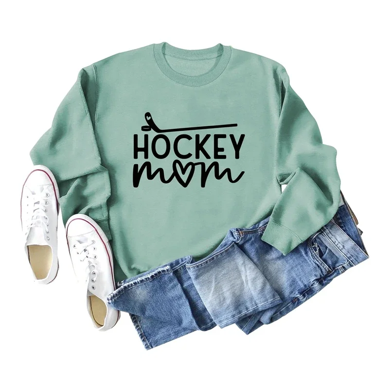 New Fashion Women Autumn and Winter Cotton Large Size Letter Hockey Mom Print Long Sleeves Retro Crewneck Sweatshirt Hoodie