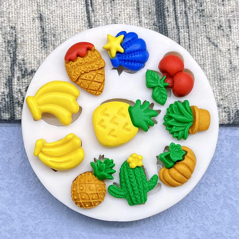 Molde de silicona para artesanía de azúcar, plátano, piña, cereza, calabaza, herramientas de resina, molde para hornear magdalenas, herramientas de decoración de tortas con Fondant