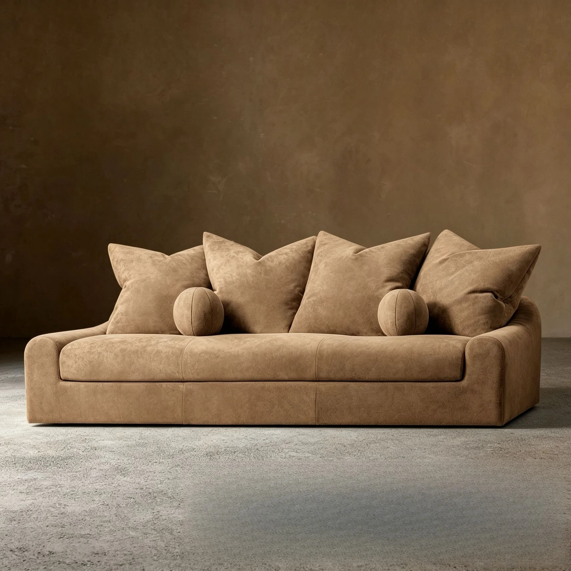 Retro caramel color, frosted leather sofa, hotel model room, wabi-sabi straight row sofa
