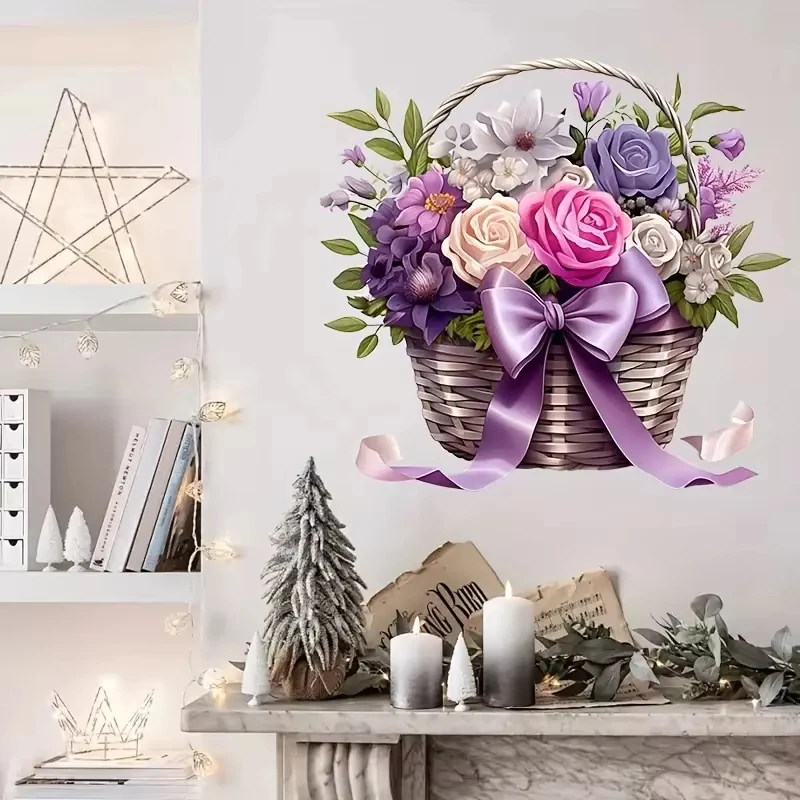 Floral Basket Toilet Lid Decal,Wall Decal Removable,  for Toilet Lid, Bath AA494
