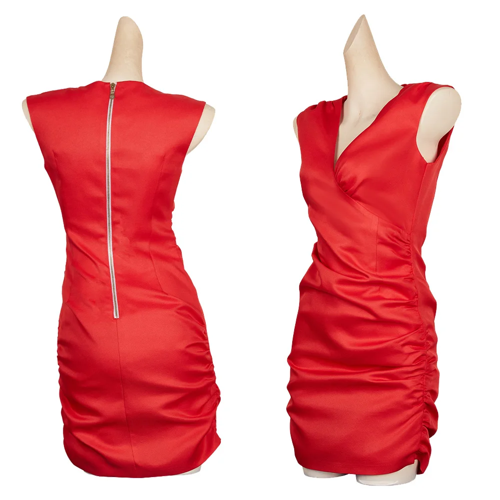 엘리자베스 코스프레 빈티지 섹시 로우 넥 레드 쇼트 원피스, 2024 영화 실체 코스튬 변장, 성인 여성 의상, 판타지