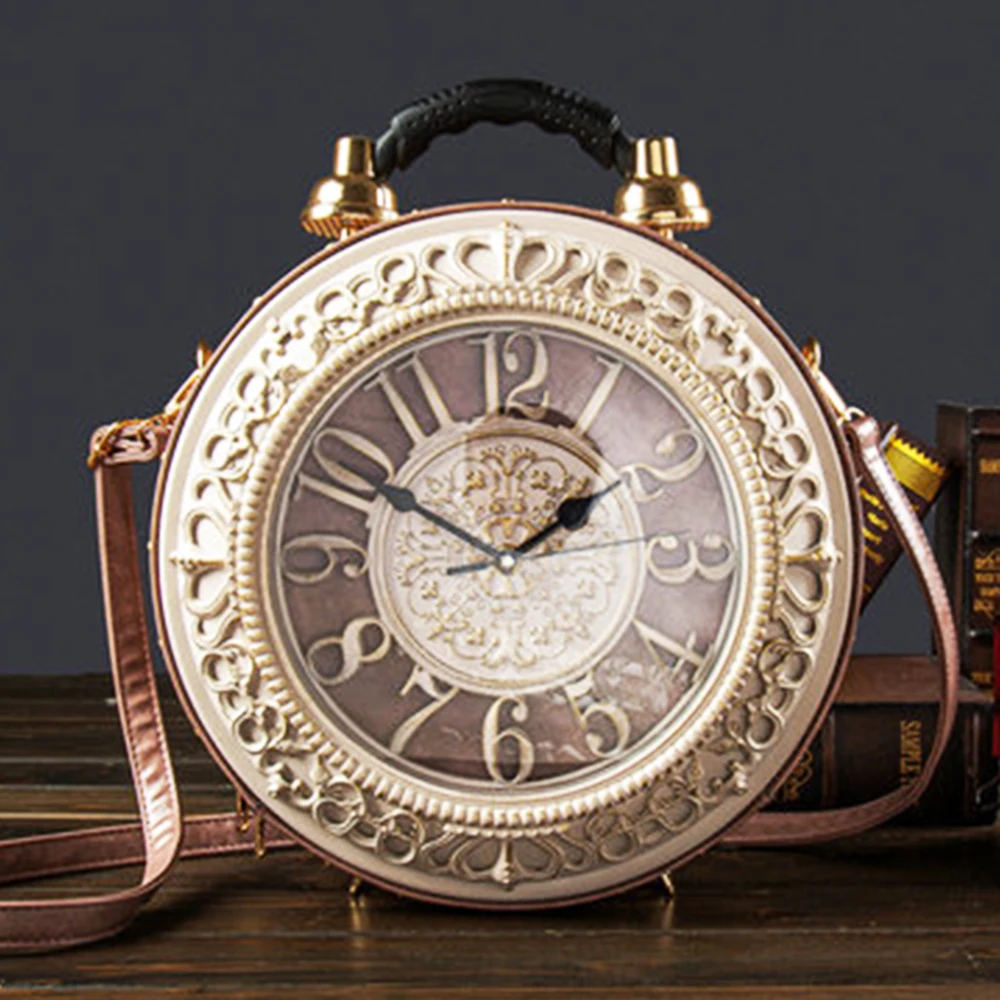 Luxury Design Vintage Alarm Clock Shape Handbag For Women Walkable Clock Crossbody Bag Lady Wedding Chic Shoulder Messenger Bag