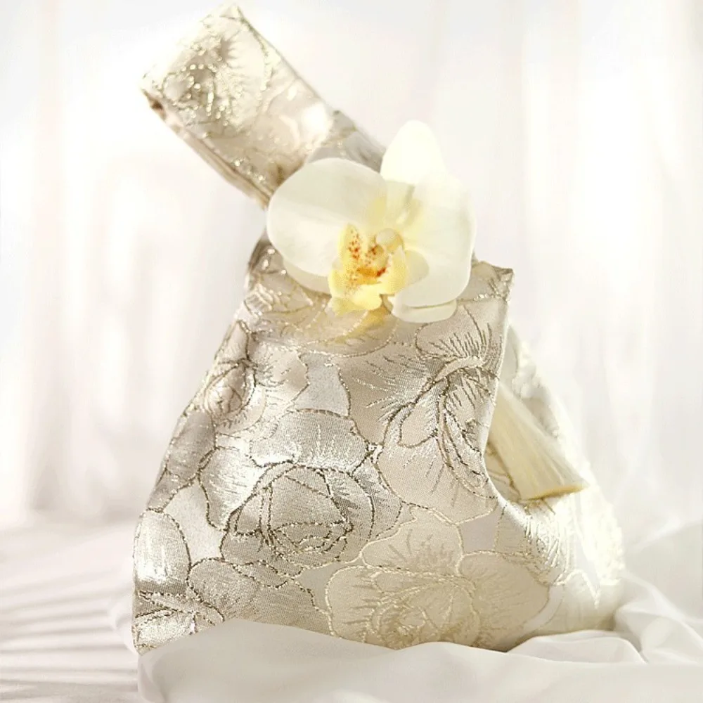 Sweet Orchid Flower Tassel Knot Wrist Bag Printing Temperament Wedding Candy Bag Make Up Pouch Small Item Pouch Women