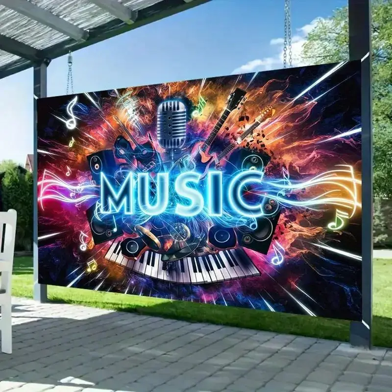 VIKAMA Neon Music Guitar Piano Keyboard Wall Tapestry Hanging Decor Bedroom Living Room Dorm Party Backdrop Soft Durable Cozy