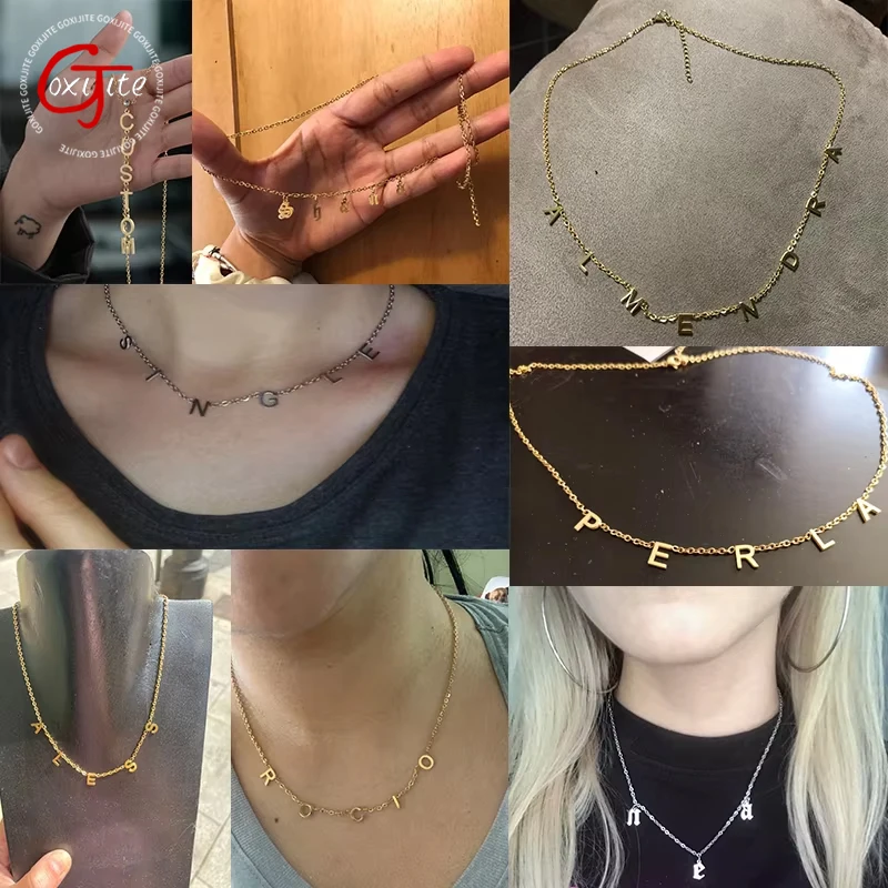 Goxijite DIY Stainless Steel A-Z 26 Letters Necklace,Single Alphabet Charms Chain,Personalized Nameplate Jewelry For Women Girls