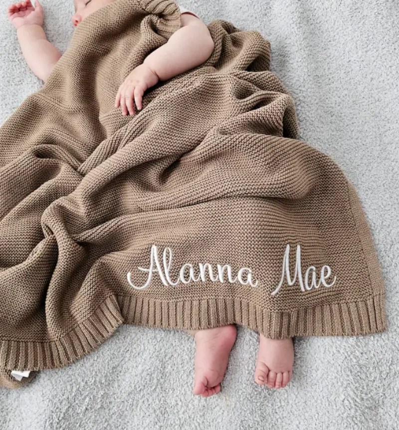 Personalized Soft  Knit Baby Blanket With Name Baby Crib Blanket Baby Swaddle Blankets Stroller Blanket Gift For Baby Shower