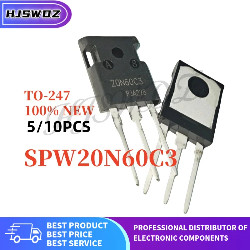 MOSFET canal N SPW20N60C3 20N60C3 TO-247 20A 600V pour alimentations, 5 à 10 pièces, neuf, en Stock