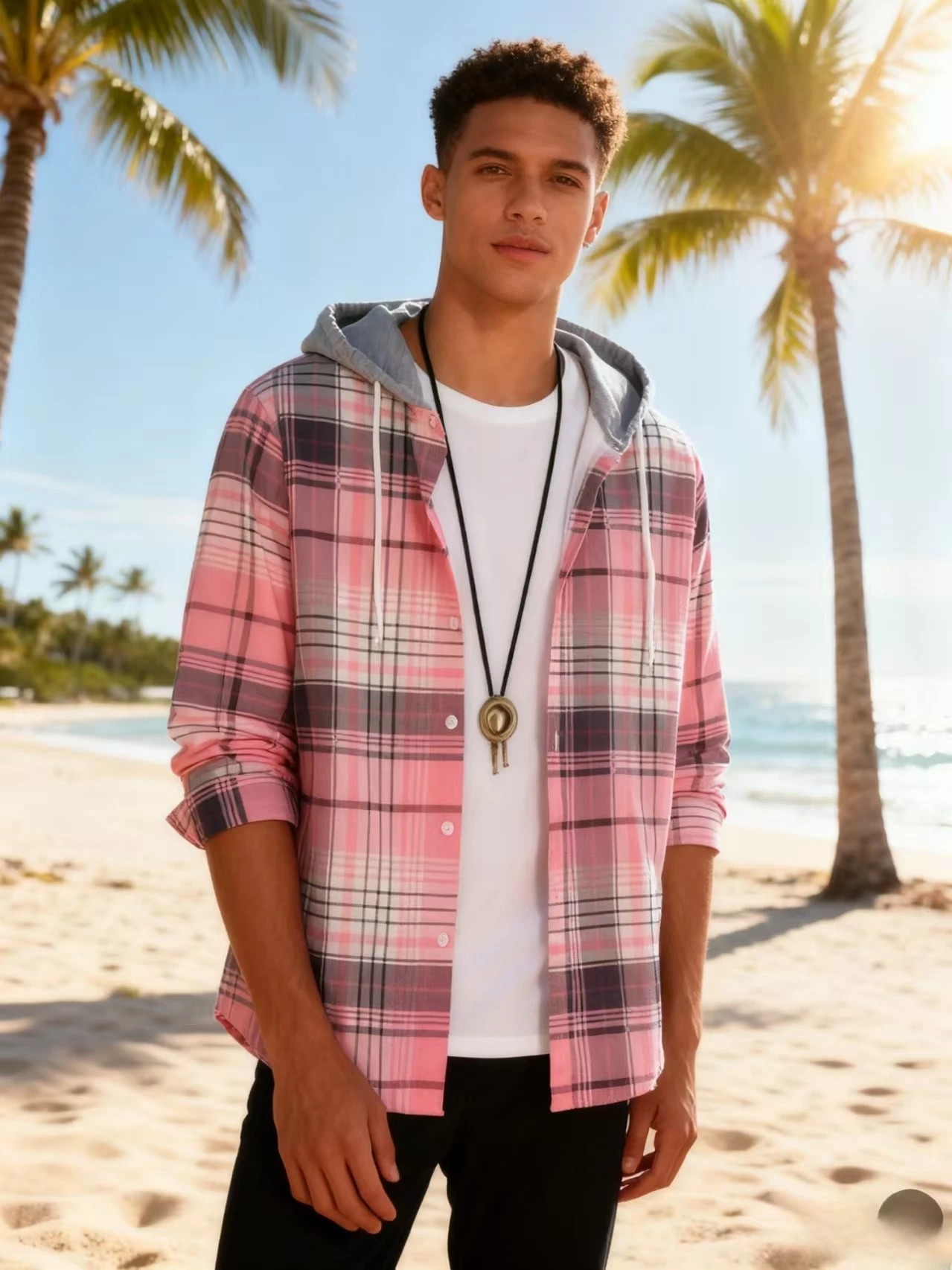 

Printed men's spring and autumn long-sleeved button-down shirt