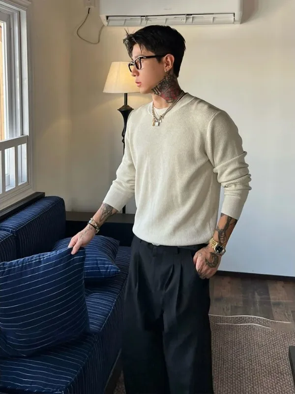 

Легкий круглый вязаный свитер Ne, мужской, осенне-зимний, свободный крой, удобный базовый слой, художественный, повседневный...