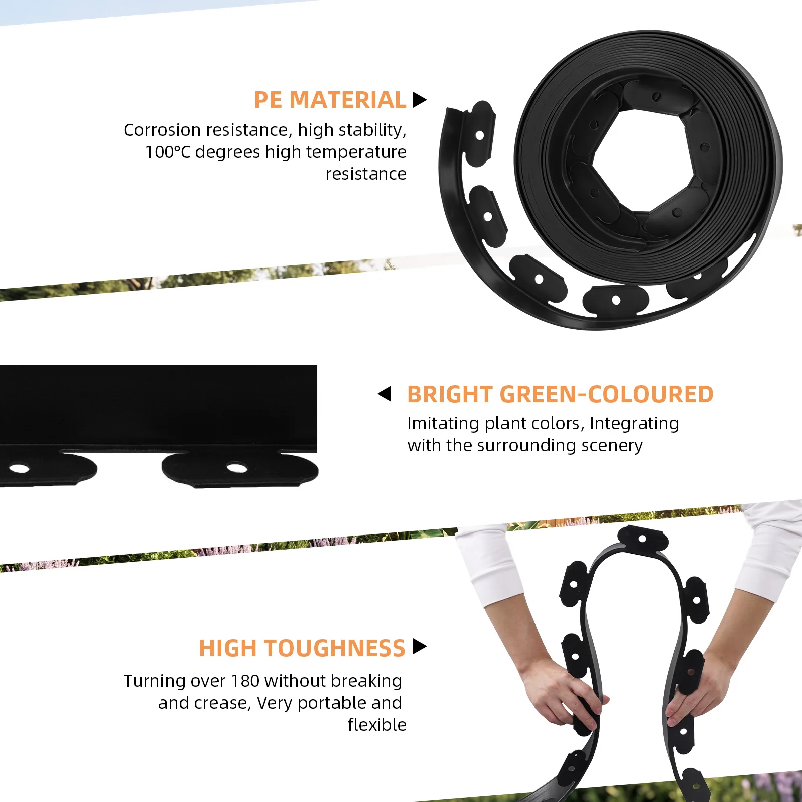 Garden Edging Border 33FT 2/4 Inch Tall Plastic Landscape Edging with 30 Stakes, Flexible Tool-Free Lawn Border for Yard, Flower Bed & Landscaping
