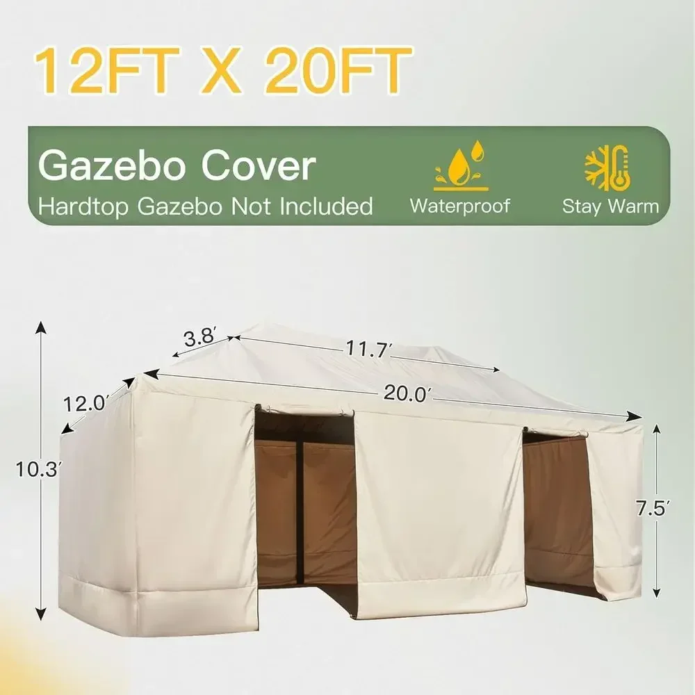All-Season 12x20 Gazebo Cover with Mesh Sides and Doors, Beige