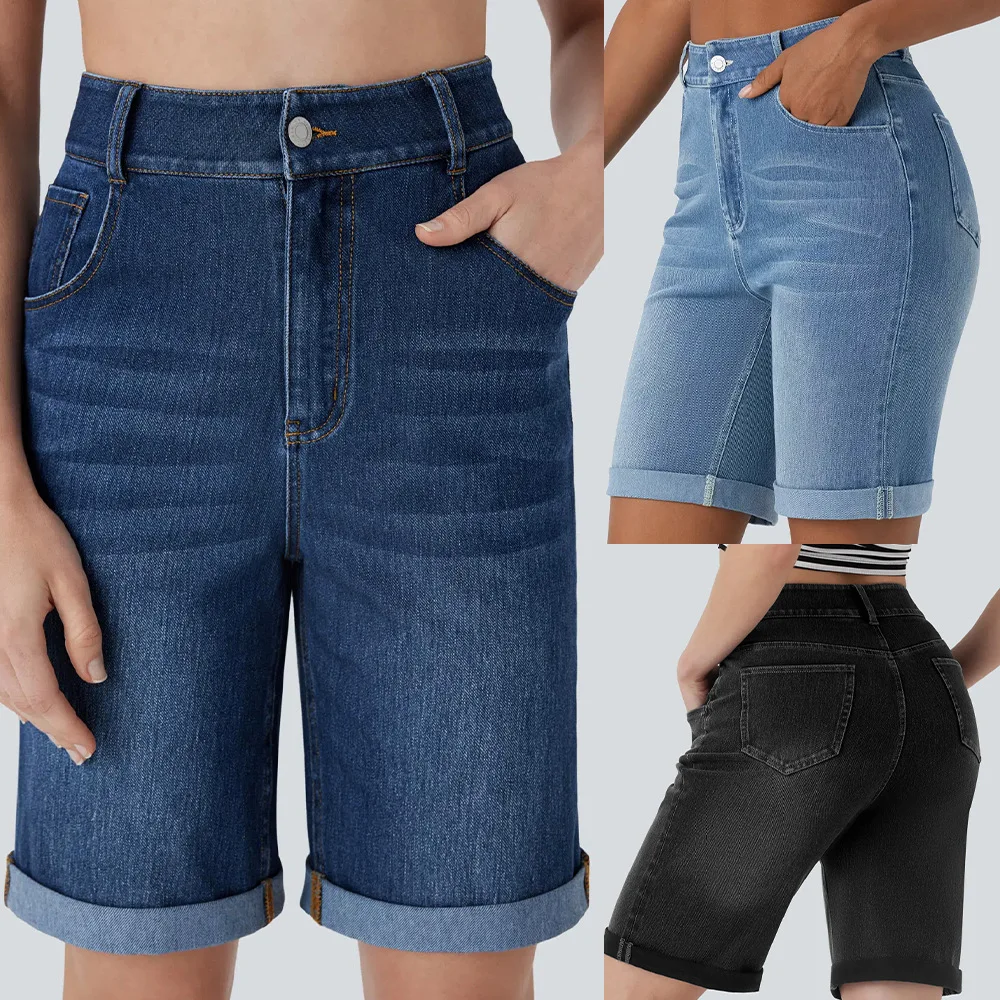 

2026 New High Waisted Rolled Up Denim Shorts Women Vintage Loose Fit Slimming Mid Length Pants Casual Versatile In Stock