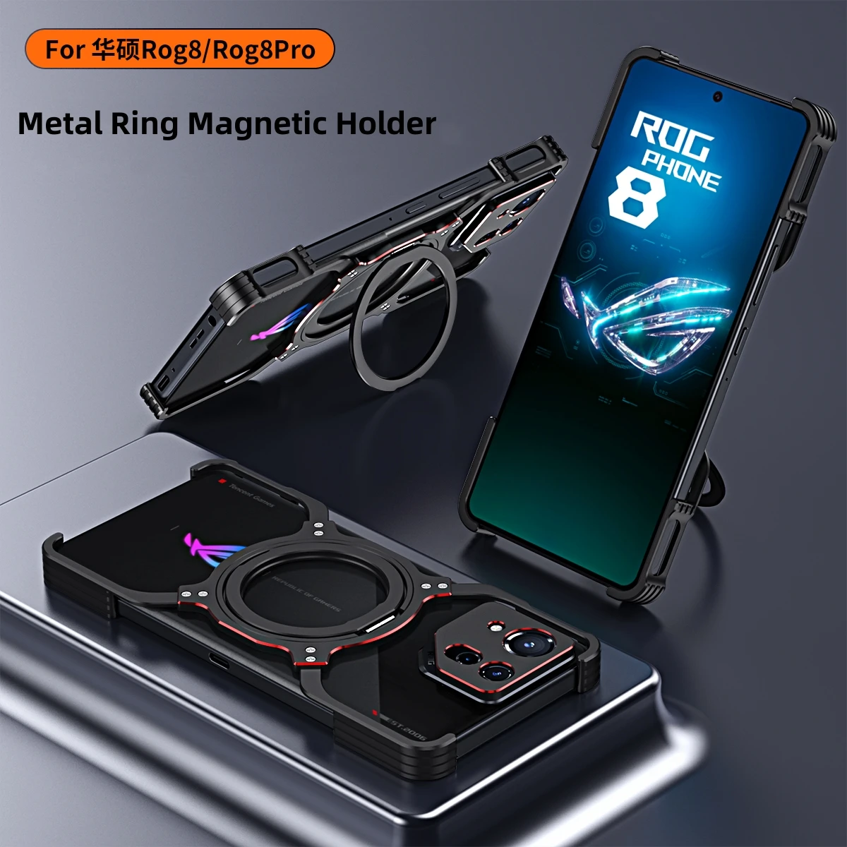 

Aluminum Alloy Case For ASUS ROG Phone 8 Pro Cover Ring Magnetic Invisible Bracket Cases For Rog Phone8 Camera Protection Bumper