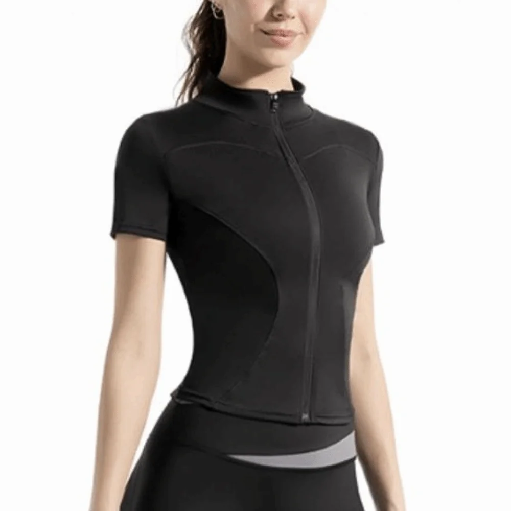 Short Sleeve Sports Jacket T-shirt Black White Slimming Yoga Jacket Shirt Sweat Absorption Quick Drying Yoga Crop Top