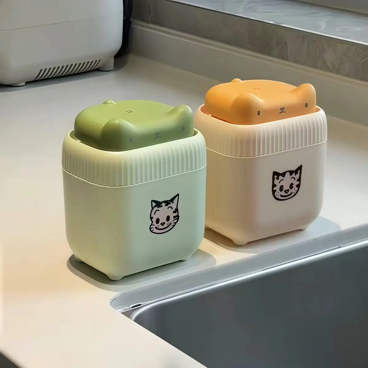 itchen Cat-Shaped Soap Dispenser Sink Liquid Container for Dish Soap Sponge & Brush Holder with Press Pump Refillable Cleanin
