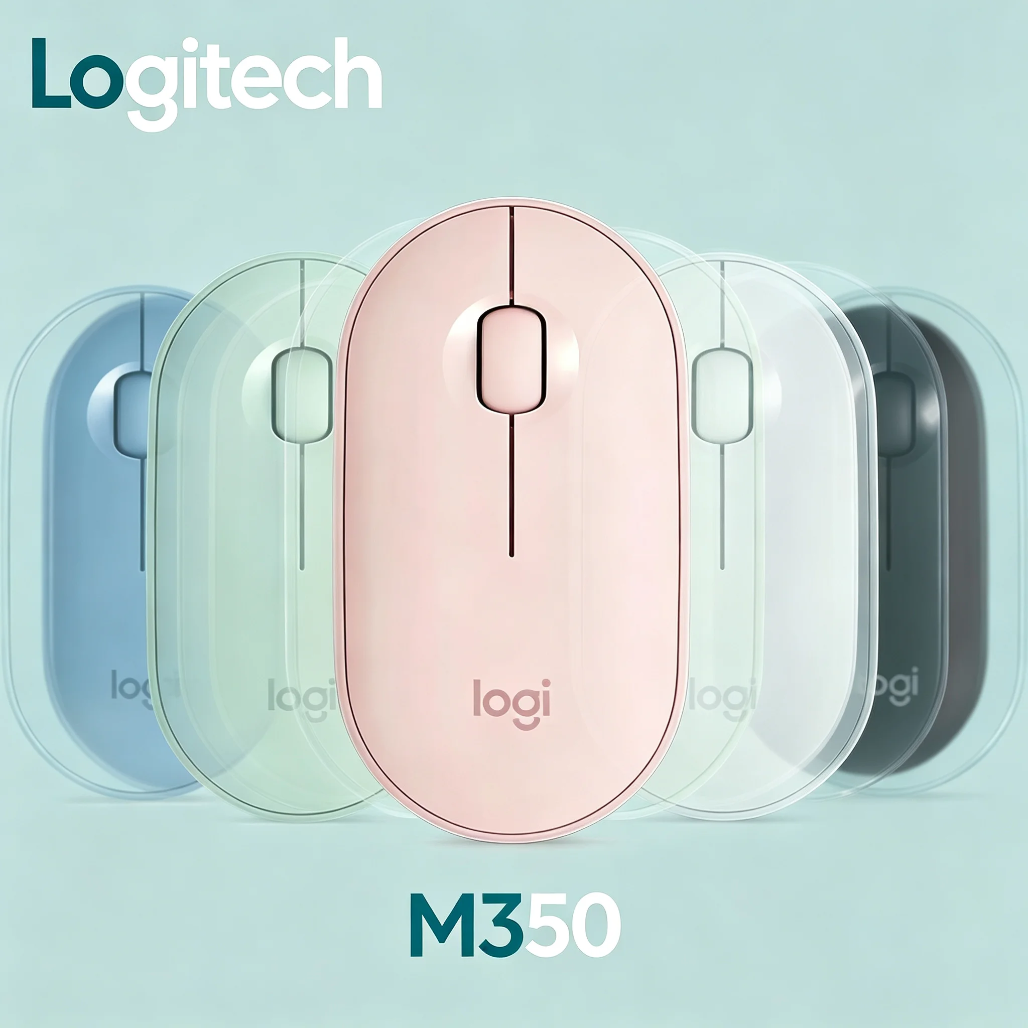 Logitech M350 Pebble Wireless Mouse Cute Pastel Color Series Slim Quiet Click Office Computer Mice