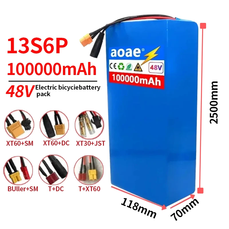 New 48V 25ah 100AH lithium-ion battery pack 13S5P 21700 0-1500W motor with built-in BMS rechargeable battery EU/US duty-free
