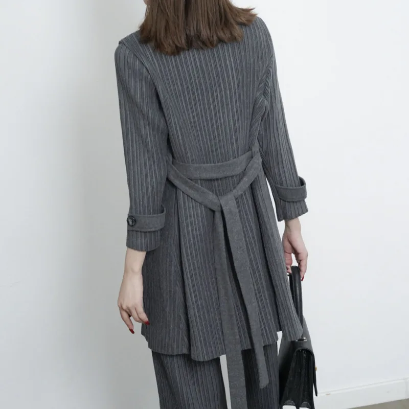 YFPF automne hiver laine plissée veste femmes mode couleur unie revers bouton ceinture froncé taille manteau décontracté nouveaux vêtements