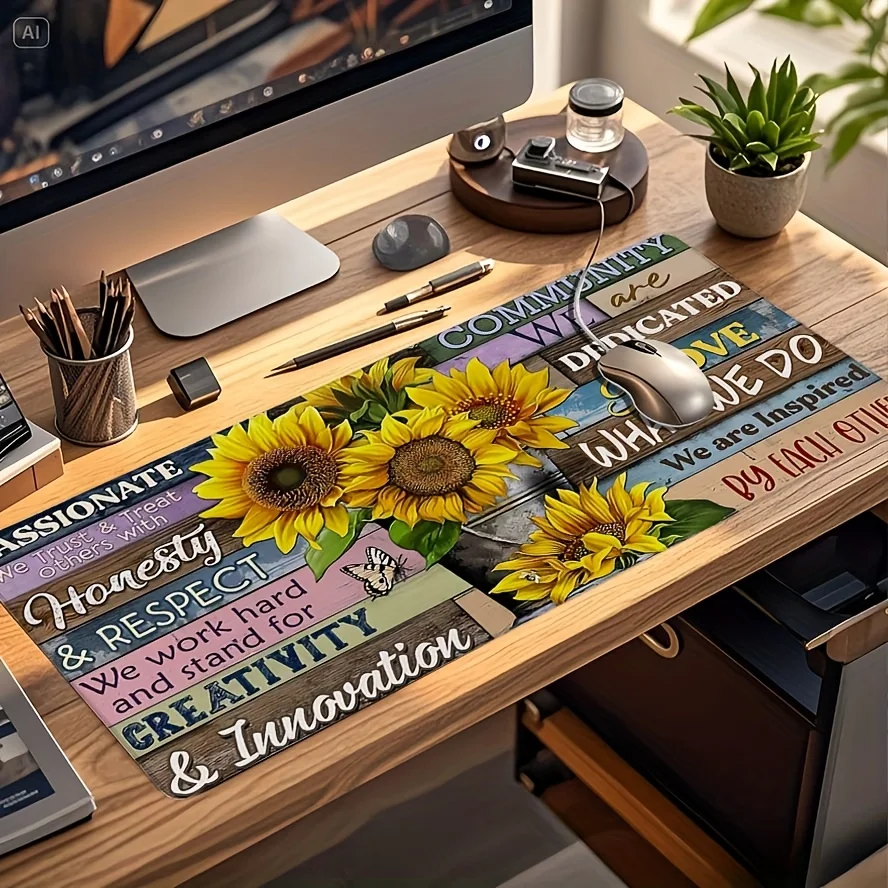 Sunflower Desk Mat Inspirational Quote Large Gaming Mouse Pad Non Slip Rubber Office Accessory