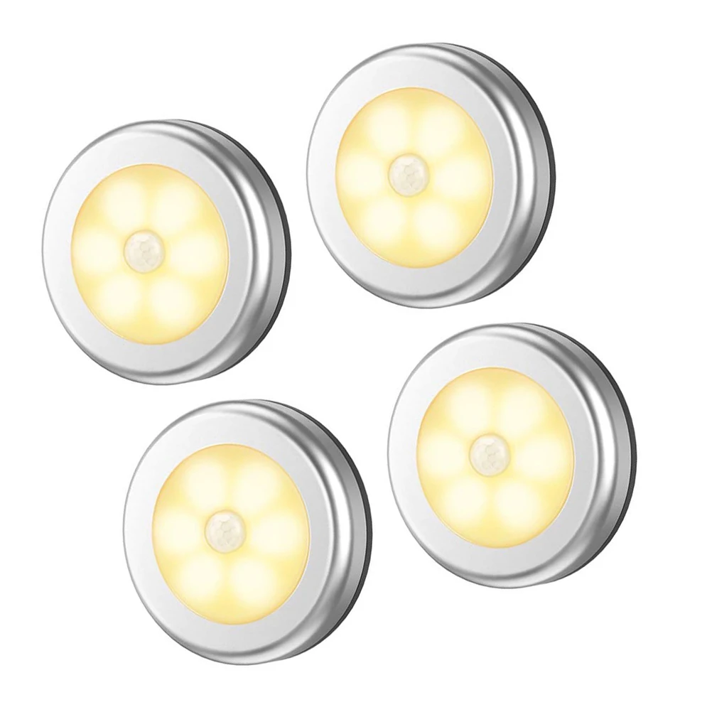 

4pcs Human Body Induction Night Lamp Round Kitchen Cabinet Home Lighting Tool Durable Wardrobes Corridors Balconies Bathrooms