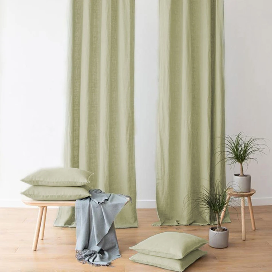 100% Linen Curtains for Window Farmhouse Living Room Rod Pocket Drapes Light Filtering Curtain Children Bedroom Environmental