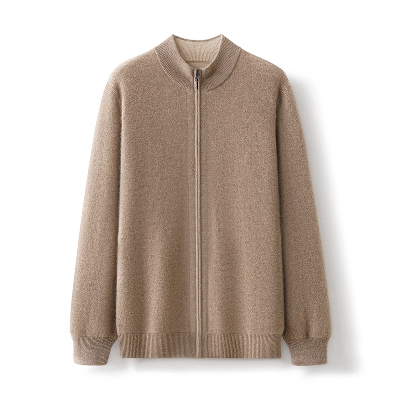 Cappotto in pura lana ispessita Colletto verticale bifacciale da uomo Cerniera Maglione lavorato a maglia casual Cardigan in cashmere su entrambi i lati