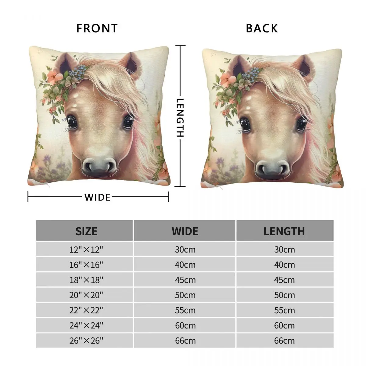 Baby Horse Pony Farm Floral Pillowcase Polyester Linen Velvet Printed Zip Decorative Bed Cushion Cover