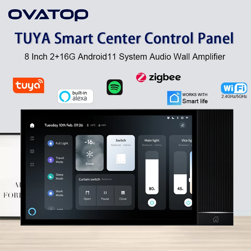 Tuya Wifi Smart home Touch Screen Center Control Panel android11 system audio in wall amplifier Built-in Alexa ZIGBEE Gateway IR