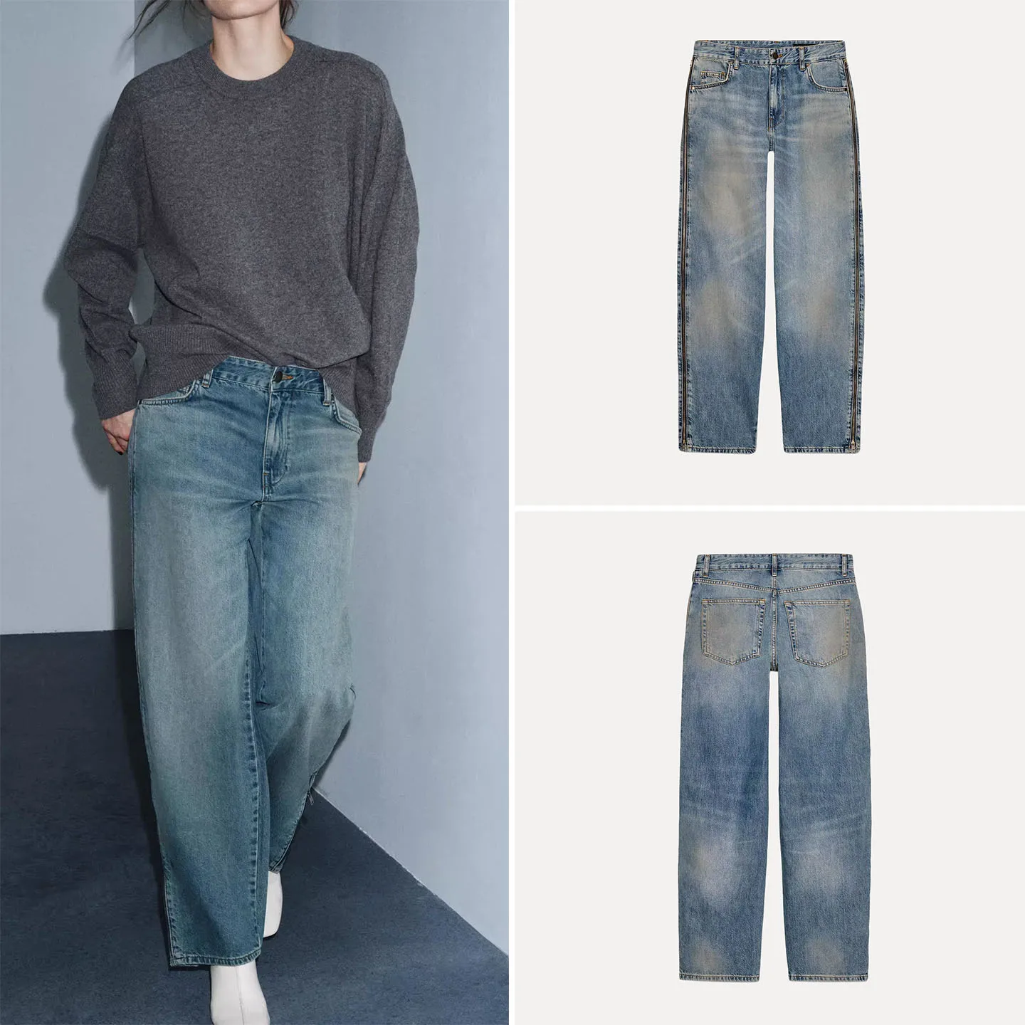 Z بنطال جينز نسائي متعدد الاستخدامات وسحاب متوسط الخصر أنيق وموقت Sle للسيدات من قماش الدنيم الفاخر مناسب