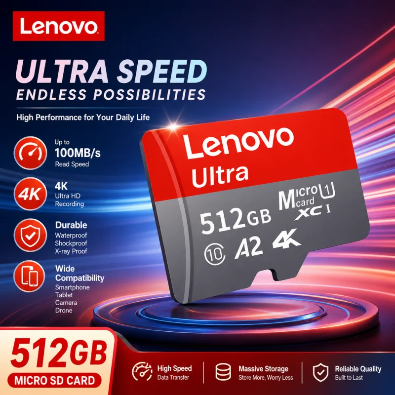 Lenovo High-speed Micro SD Card 64GB 4K Full HD Video SD Card For Phones GoPro Action Cameras Memory Card 128GB 256GB 512GB