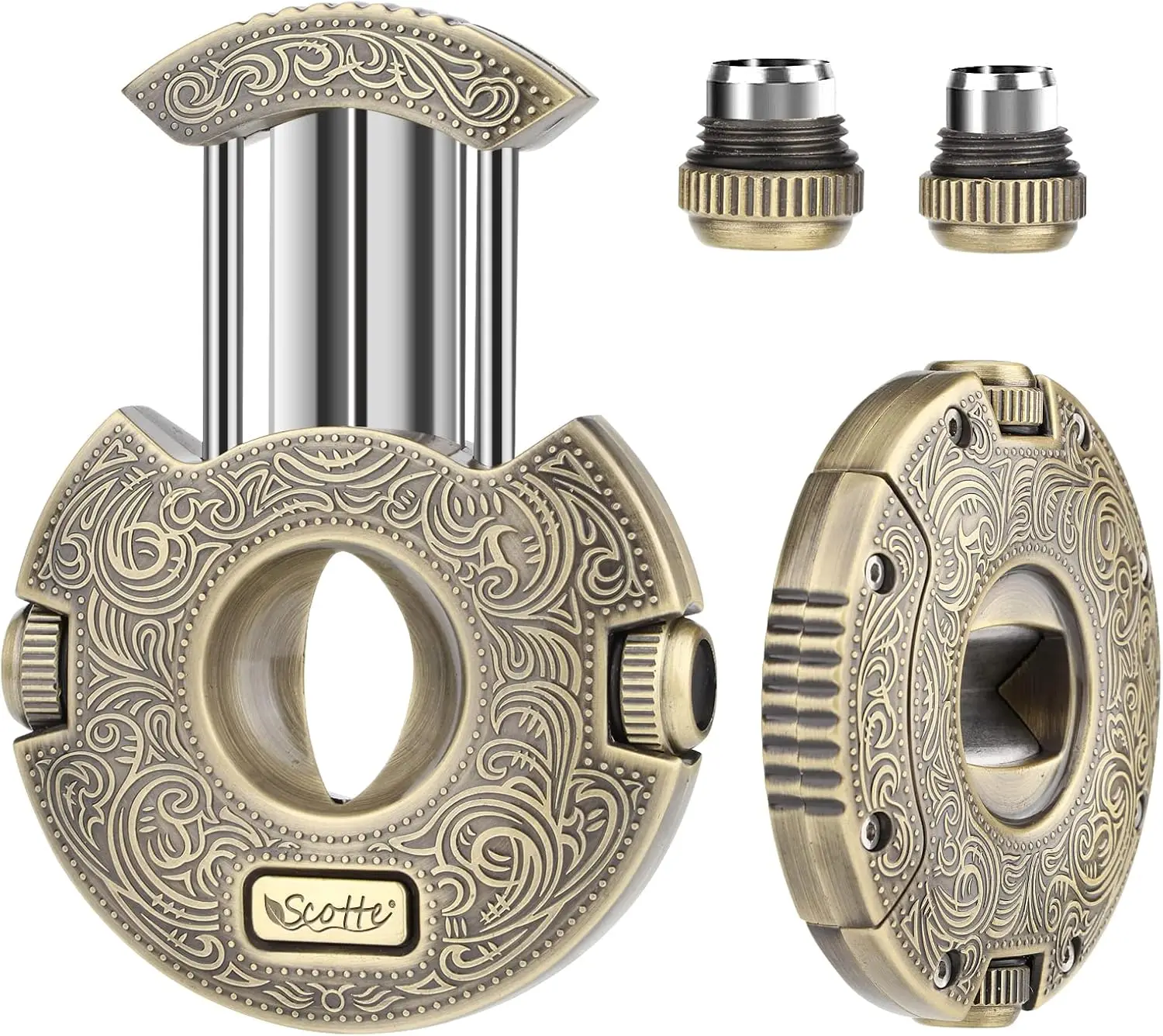 

Stainless Steel Guillotine Cigar Cutter with V-Cut and Punch, Gold