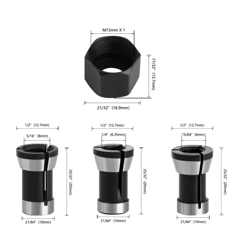 M15 gravírozó gépi Befogótokmány Kókusz 6/6.35/8mm Őrlés Kutter alkatrészek számára woodworking dropship