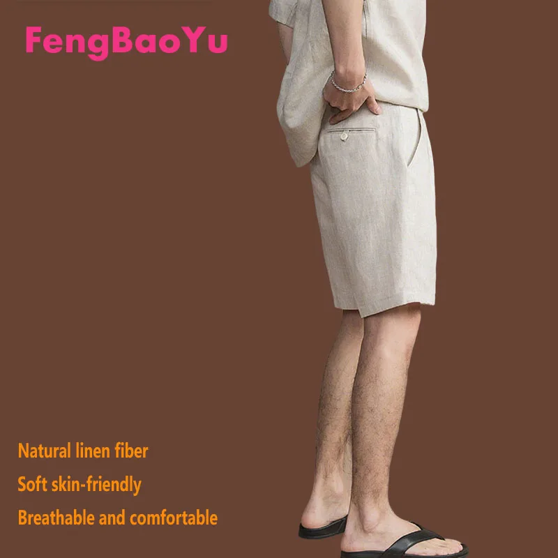 

Feng Baoyu 100% Natural Men's Linen Shorts Summer Outdoor Simple-Temperament Casual Shorts Cool and Comfortable, Skin-Friendly