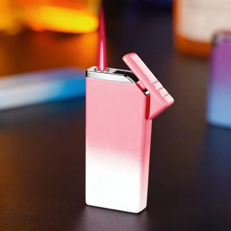 Small Mini Portable Inflatable Lighter High Value Slim Gradient Color Open Flame Gift Outdoor Ignition Tool