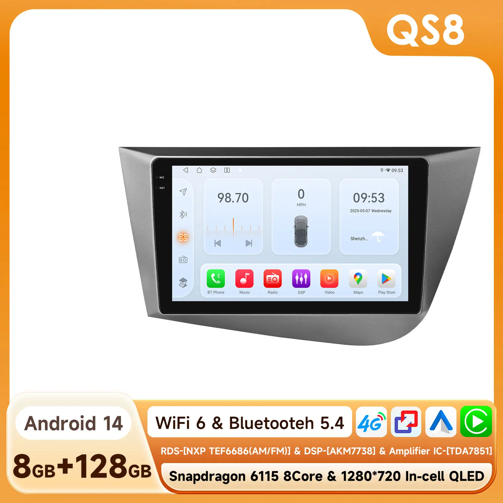 Hizpo 6115 AI Voice Autoradio Voor Seat Leon 2 MK2 2005-2012 4G Multimedia GPS 2din Stereo Draadloze CarPlay Android Auto Navi