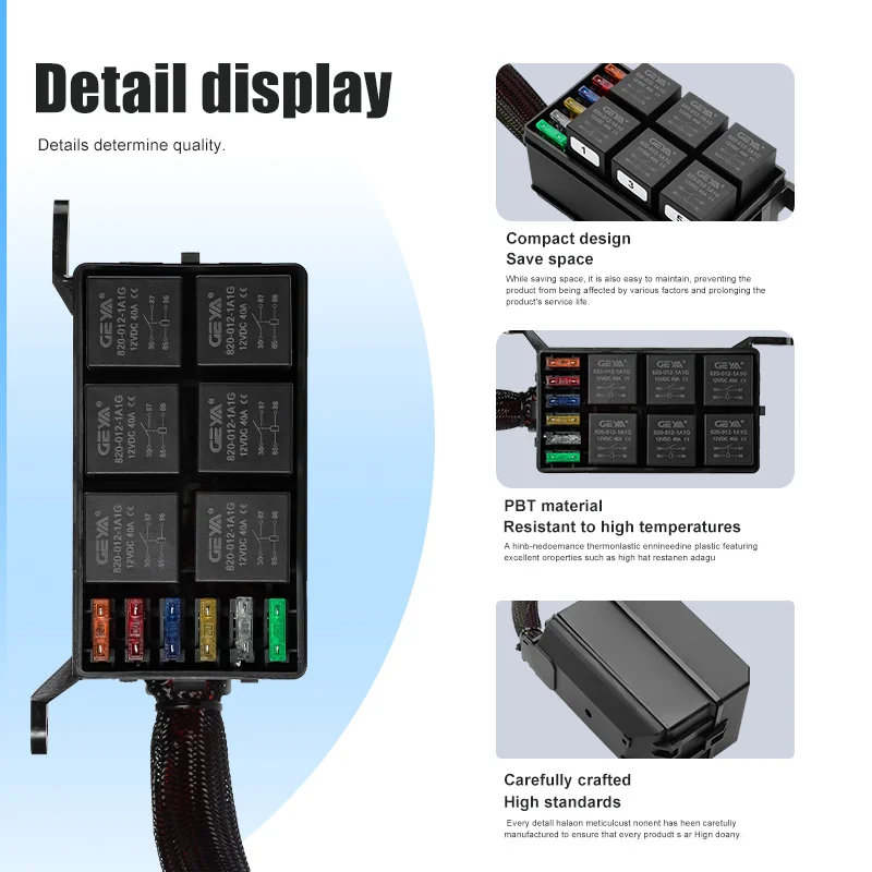 GEYA 12V Fuse Relay Box Pre-Wired Fuse Relays Block Kit 6X4 Pin 40A Universal Relay 6 Slot ATC/ATO Fuse Holder Car Truck Boat RV