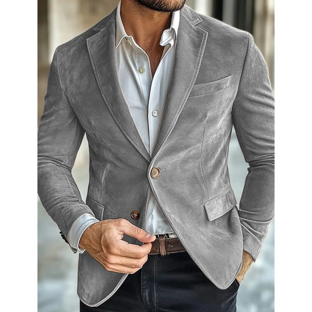 Giacca da uomo in finta pelle scamosciata Giacca monopetto a due tasche slim fit alla moda Giacca casual e comoda Capispalla