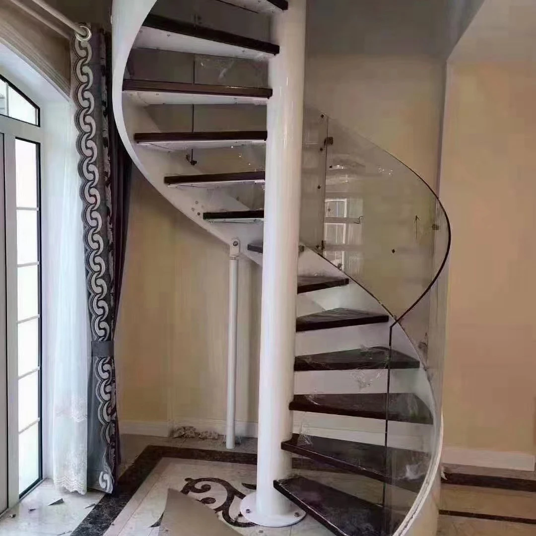 Customization Customized Curve Stairs Modern Luxury Indoor Spiral Solid Wooden Steps Treads Staircase System
