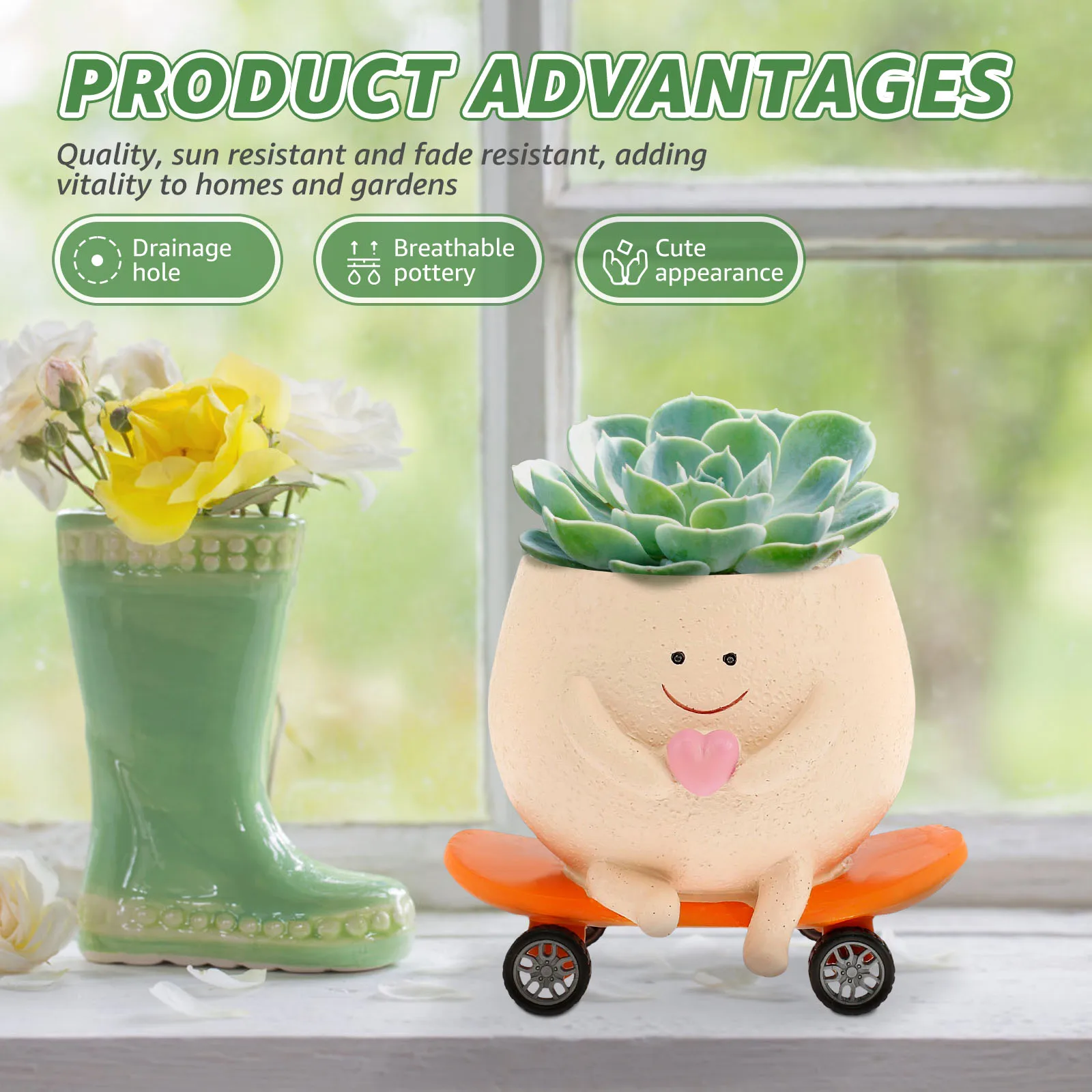 Smiling Face Planter Pot with Drainage Holes Cute Resin Smiling Face Plant  Pot Funny Skateboard Face Flower Pot Succulent Pots - AliExpress 15