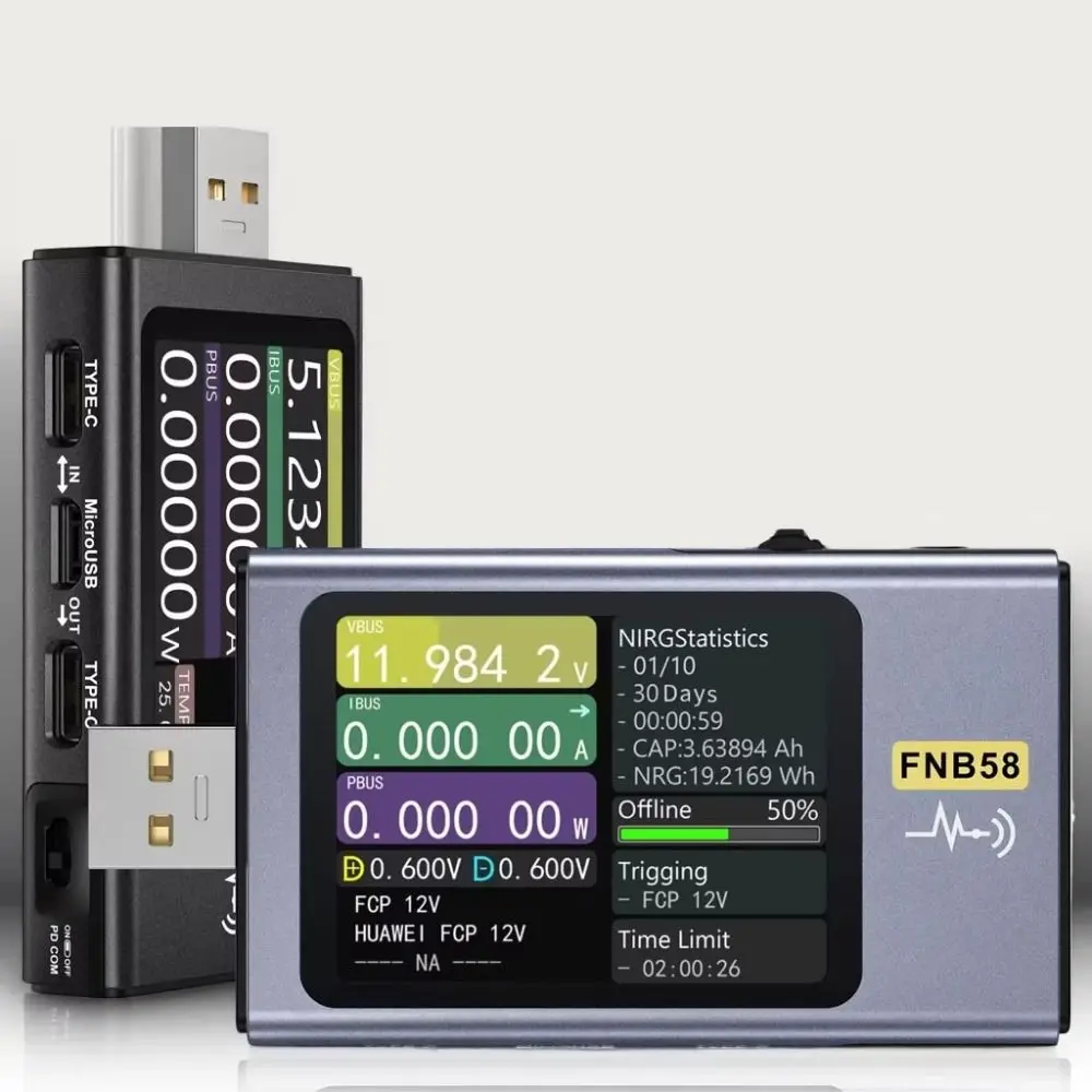 

2 IN 1 Type-C USB Tester Accurate Bidirectional Battery Bank Charger Detector High Accuracy Fast Charge Trigger