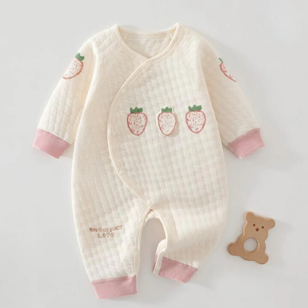 Newborn Girls Clothes Quilted Warm Autumn Winter Baby Rompers Long Sleeve Cute Hospital 0-3 Months Baby Jumpsuits