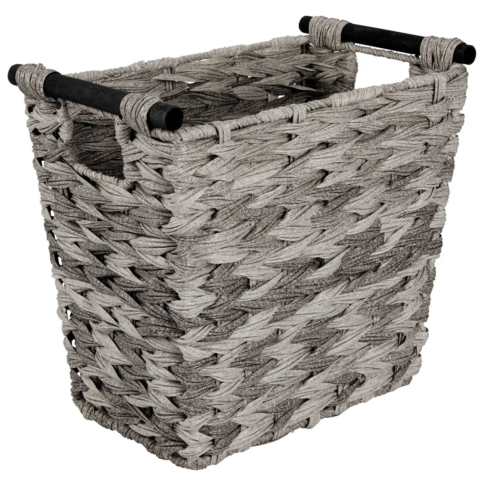 

mDesign Woven Plastic Trash Can Wastebasket, Garbage Container Bin - Gray/Black